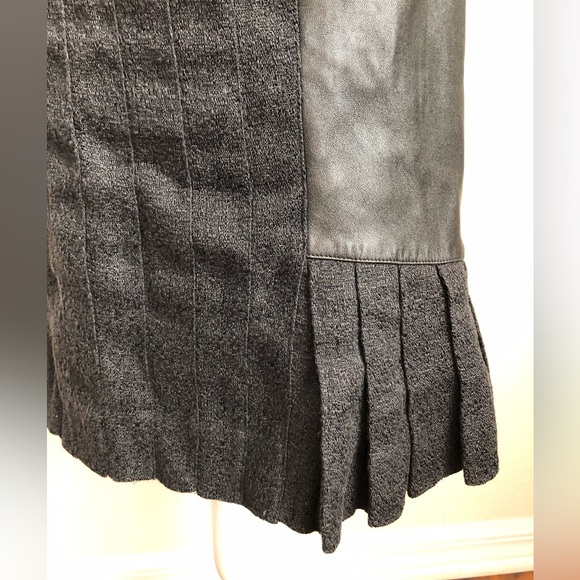 Cristian Dior boutique skirt leather tweed material mix pleated bottom knee long - Picture 4 of 11